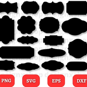 May include: A set of 14 black silhouette frame shapes, including circles, ovals, rectangles, and more. The frames are perfect for adding a vintage touch to your designs.