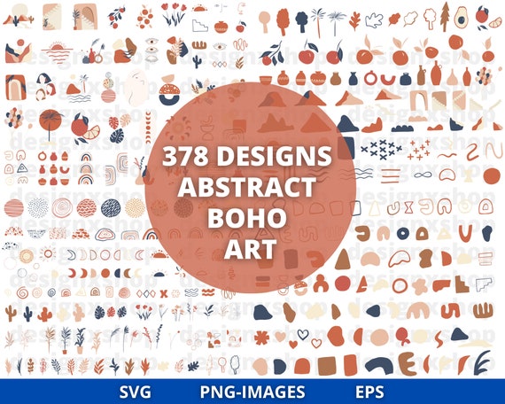 Abstract Boho Clipart, Mid-Century Modern Clipart, Abstract Shapes, Leaves and Flowers, Boho Shapes PNG, SVG, Clip Art Bundle