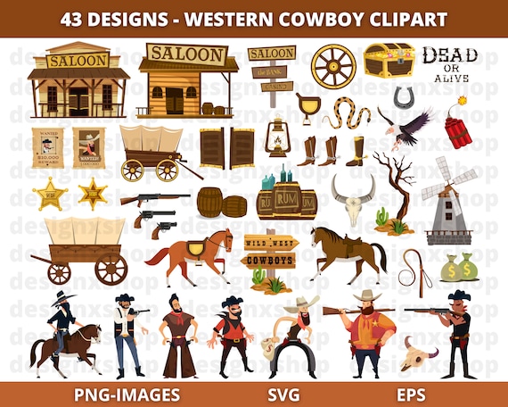 Western Cowboy clipart, Cowboy clipart, Wild West clipart, Western clipart, Skull bull clipart, Mexico Clipart, Instant Download SVG and PNG
