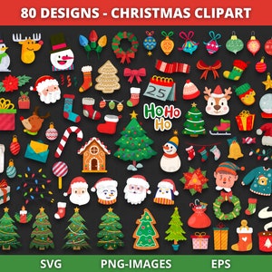 Christmas Clipart, Christmas svg, Christmas Trinkets, Holiday clipart, Santa Claus clipart, Merry and Bright, Christmas Faces clipart, PNG