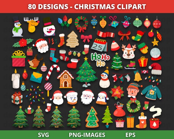 Christmas Clipart, Christmas svg, Christmas Trinkets, Holiday clipart, Santa Claus clipart, Merry and Bright, Christmas Faces clipart, PNG