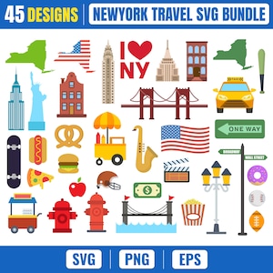 New York Travel SVG Bundle | NYC Svg, Statue of Liberty, Empire State Building, Brooklyn Bridge, USA Clipart Png Eps for Cricut Silhouette