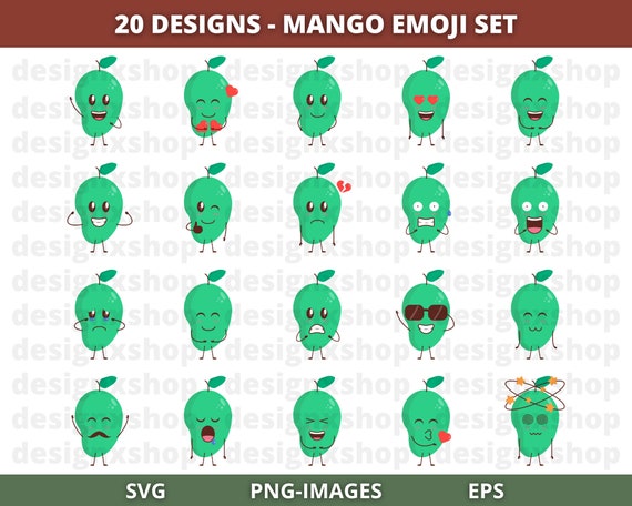 Mango Clipart, Mango Svg, Mango Fruit Clipart, Cute Mango PNG, Kawaii emoji Svg, Fruits Svg, Summer clipart, Mango Expression, Digital File