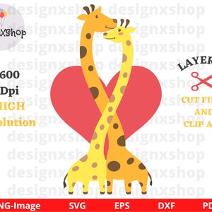 Girafe SVG, couple de girafes, svg de la Saint-Valentin, coeur svg, clipart amour Animal, svg amour, girafe amoureuse, clipart animal, SVG et PNG
