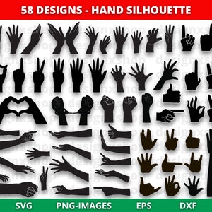 Hand SVG, silhouet hand svg, opgeheven hand clipart, vredesteken silhouet, wuivende hand Vector, menselijke hand Svg, handsymbolen - SVG en png