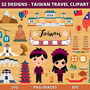 Taiwan Clipart, Taiwan svg, Reise Clipart, Kultur Clipart, asiatisches China Land, Country Clipart, Flagge, Karte, Instant Download SVG und PNG