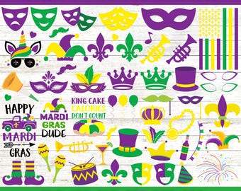 Mardi Gras Elements Bundle SVG | Mardi Gras Clipart | Carnival SVG PNG | Fat Tuesday Graphics | New Orleans Party | Cricut Cut Files