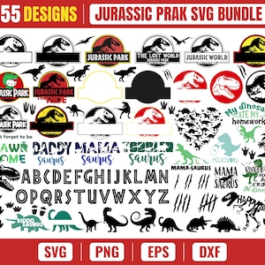 Jurassic Park Svg, Dinosaur Svg Bundle, Dinosaur Clipart, Font Svg, t-rex, Family Saurus, Dino Quotes, Monograms Silhouette Cricut Cut Files