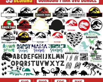 Jurassic Park Svg, Dinosaur Svg Bundle, Dinosaur Clipart, Font Svg, t-rex, Family Saurus, Dino Quotes, Monograms Silhouette Cricut Cut Files