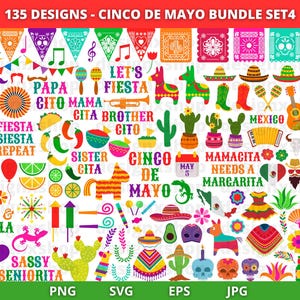 Cinco de Mayo clipart, Mexico-illustraties, Fiesta clipart, Mexico svg, Cinco de Mayo svg bundel, cactus, tequila, gitaar, sombrero, piñata