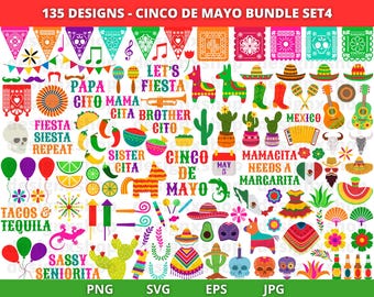 Cinco de Mayo clipart, Mexico clip art, Fiesta clipart, Mexico svg, Cinco de mayo svg bundle, Cactus, Tequila, Guitar, Sombrero, Piñata