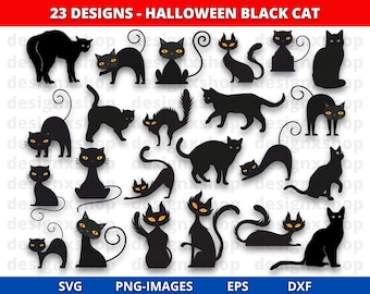 オーダー受付中　猫柄　猫シルエット　ハンドメイド 猫のシルエット | 猫のSVG | ハロウィンの黒猫SVG | 不気味なSVG