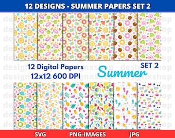 Summer Digital Paper Set | Beach Digital Paper | Fruits Digital Paper | Flamingo Floats Paper | Ice Cream paper | Instant Download PNG JPG