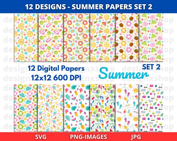 Summer Digital Paper Set | Beach Digital Paper | Fruits Digital Paper | Flamingo Floats Paper | Ice Cream paper | Instant Download PNG JPG