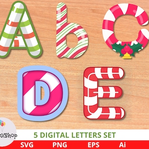 Candy Cane Alphabet, Christmas Candy Cane Alphabet, Candy Cane Clipart, Alphabet Bundle, Candy Cane Alphabet Bundle, Digital Download