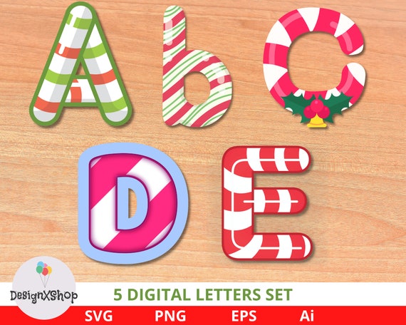 Candy Cane Alphabet, Christmas Candy Cane Alphabet, Candy Cane Clipart, Alphabet Bundle, Candy Cane Alphabet Bundle, Digital Download