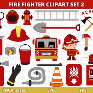 Firefighter Clipart Set: Fire Truck, Rescue Graphics (PNG, SVG)