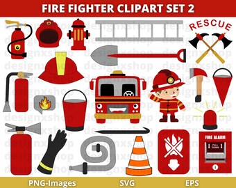 Firefighter Clipart Set: Fire Truck, Rescue Graphics (PNG, SVG)