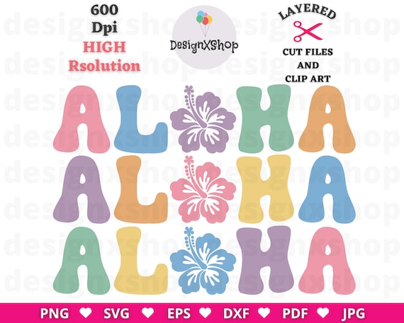 Aloha Hibiscus Flower Wavy Retro Svg, Hawaiian Vacation Svg, Retro Aloha Colorful Distressed Svg, Family Vacation Png, Retro Png