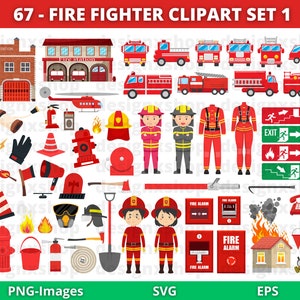 Firefighter Clipart Set: Firetruck, Rescue Graphics (PNG, SVG)