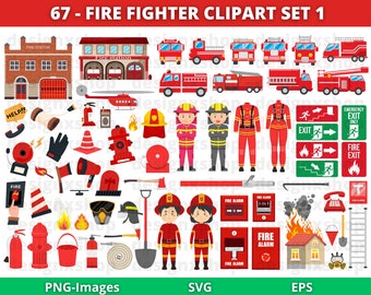 Firefighter Clipart Set: Firetruck, Rescue Graphics (PNG, SVG)