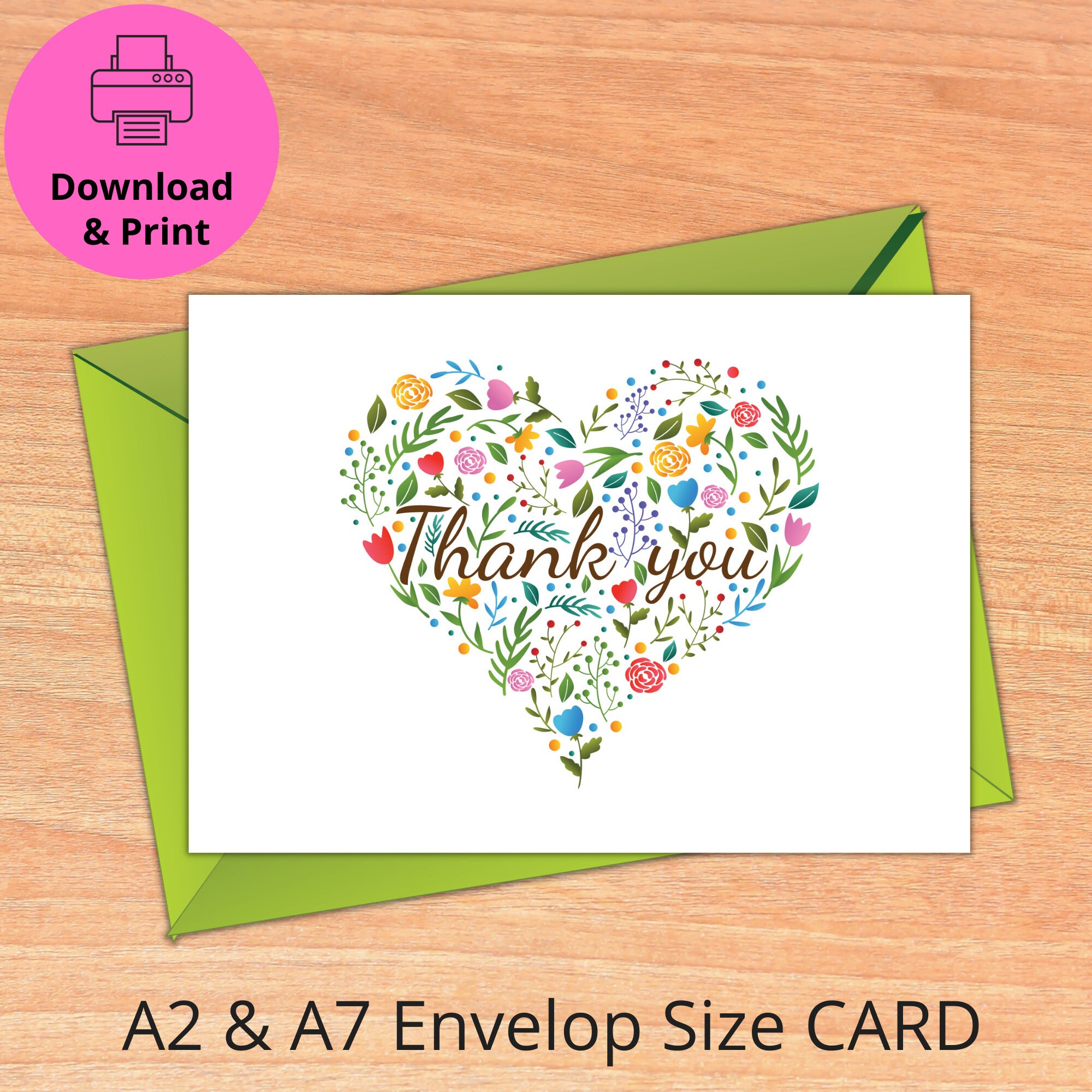 Thank You Printable Card Card Template Floral Heart Card - Etsy