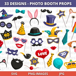 Photo Booth Prop Clipart, clipart d'accessoires, clipart d'accessoires de fête, Prop Silhouette camée fichiers de coupe, clipart cravates, téléchargement SVG, JPG et PNG