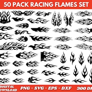 Paquete SVG de llamas de carreras - Descarga digital instantánea - Archivo SVG, PNG, DXF y EPS para corte de vinilo y Cricut