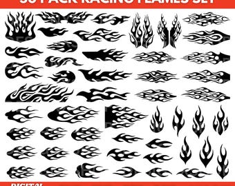 Racing Flames SVG Bundle - Instant Digital Download - svg, png, dxf, and eps Vinyl Cutting Cricut File