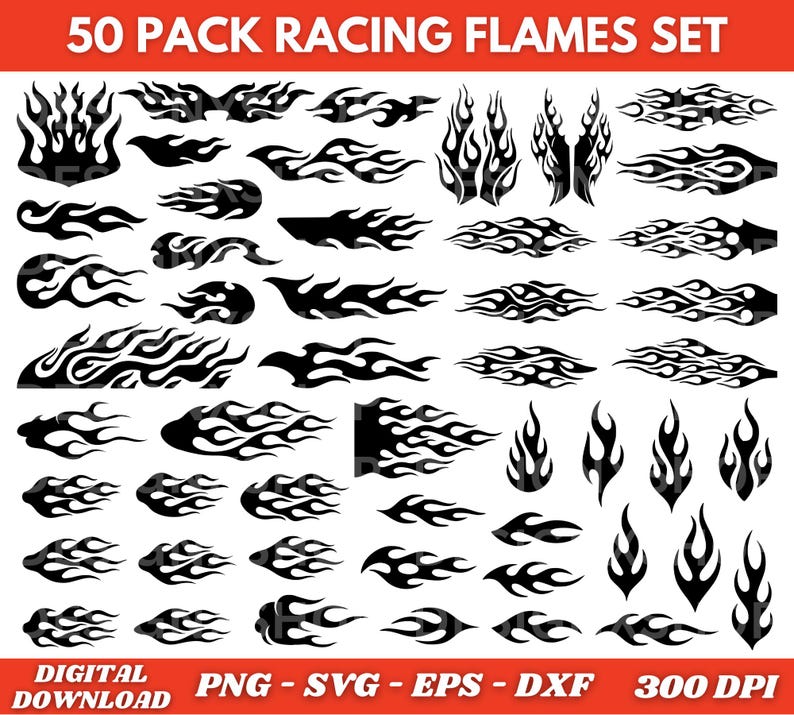 Racing Flames SVG Bundle - Instant Digital Download - Svg, Png, Dxf ...
