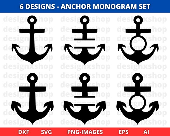 Anchor SVG Bundle, Nautical SVG, Marine SVG, Split Anchor Monogram, Anchor Circle Monogram, Anchor Split Name Frame, Digital Download