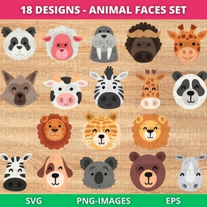 Tier Gesichter Clipart, Tier Gesicht svg, Tier Clipart, Bauernhof Tier Clipart, Kinderzimmer Tier Clipart, niedliches Tier svg, Download SVG und PNG