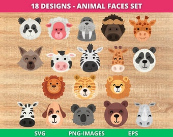 Animal faces clipart, Animal face svg, Animal clipart, Farm animal clipart, Nursery animal clipart, Cute animal svg, Download SVG and PNG