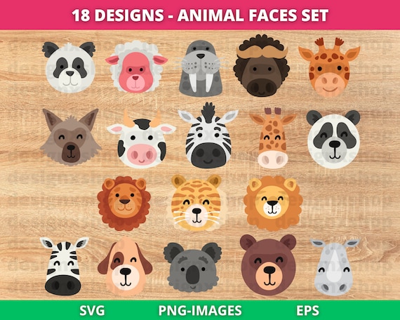 Animal faces clipart, Animal face svg, Animal clipart, Farm animal clipart, Nursery animal clipart, Cute animal svg, Download SVG and PNG
