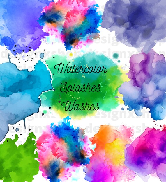 Watercolor Splashes Clipart | Watercolor Washes Clipart | Watercolor Textures For Backgrounds | Color Splash PNG Bundle, Commercial Use