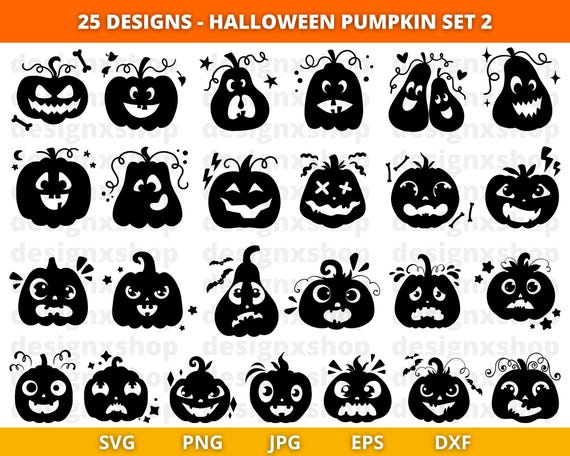 Halloween Pumpkin SVG, Pumpkin Face, Carving, Jack O Lantern Faces, Halloween Pumpkin Clipart, Cricut, Silhouette, Cut Files