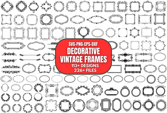 Decorative Frames SVG Bundle, Vintage Label SVG, Decorative Elements SVG, Wedding Frame, Ornamental Frame, Monogram Frame, Cricut Silhouette