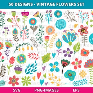 Vintage Blumen Clipart, Blumen Clipart, Blumen Clipart, Blush Blumen Clipart, Einladungen Blumenstrauß, bunte Blumen, Download SVG und PNG