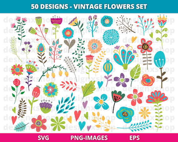 Vintage flower clipart, Floral clipart, Flower clipart, Blush Flowers Clipart, invitations bouquet, Colorful Flowers, Download SVG and PNG
