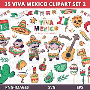 Viva Mexico Clipart, Fiesta Clipart, Mexican Clipart, Cinco de Mayo Clipart, Mexico Clipart, Instant Download SVG and PNG