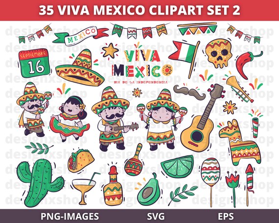 Viva Mexico Clipart, Fiesta Clipart, Mexican Clipart, Cinco de Mayo Clipart, Mexico Clipart, Instant Download SVG and PNG