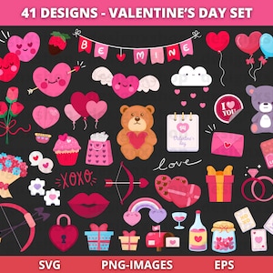 Valentinstag Clipart, Liebe Clipart, Liebe Valentinstag Clipart, Liebe Herzen, Romantik, Ring, Bär, Instant Download SVG und PNG