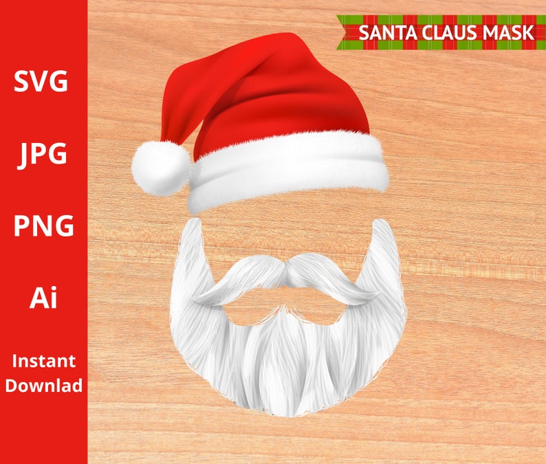 Transparent Santa Mask Santa Claus Mask SVG: Christmas Face PNG, JPG (digital Download) - Etsy