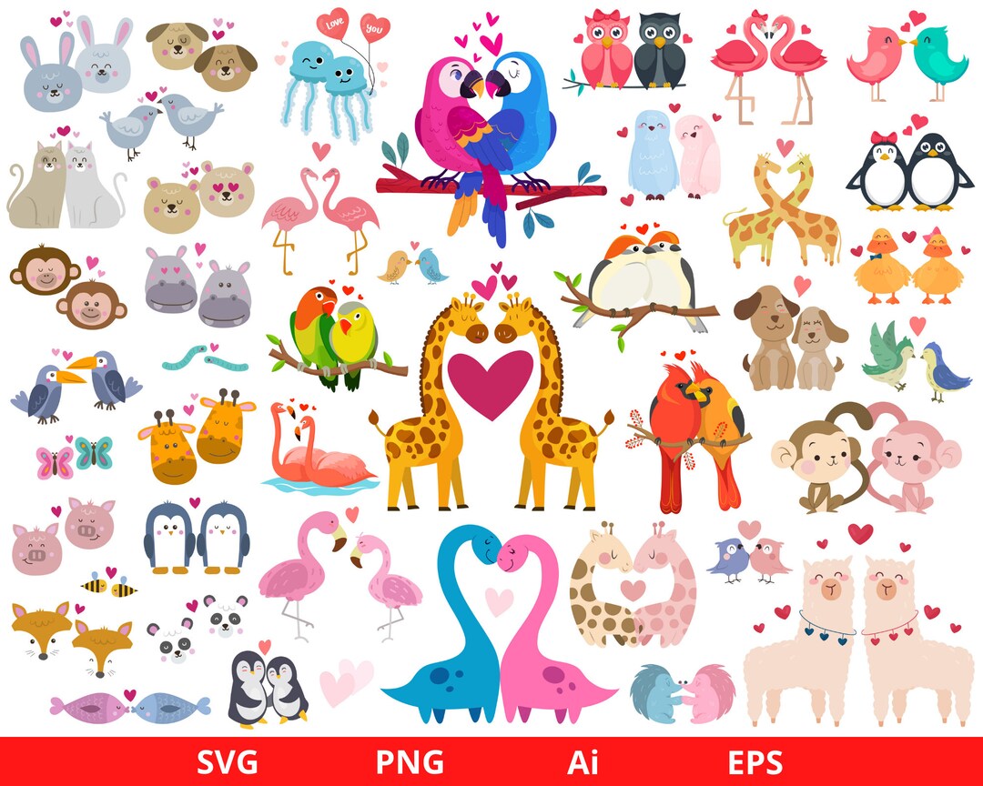 Animal Love Clipart, Valentine's Day Clipart, Animal Couple Clipart