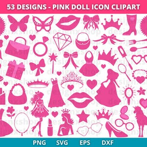 Pink Doll Icon Clipart SVG, Princess Babe PNG, Retro Seal Logo Icon, Pink Girly Graphics, Party Doll, High Heels, Instant Digital Download