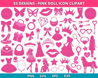 Rosa Puppe Symbol Clipart SVG, Prinzessin Babe PNG, Retro Robben-Logo-Symbol, Rosa Girly Grafiken, Party Puppe, High Heels, Sofortiger digitaler Download
