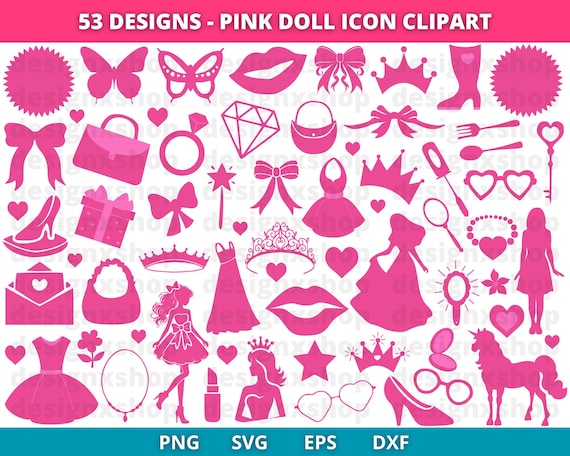 Pink Doll Icon Clipart SVG, Princess Babe PNG, Retro Seal Logo Icon, Pink Girly Graphics, Party Doll, High Heels, Instant Digital Download