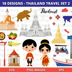 Thailand clipart, Travel clipart, Culture clipart, Southeast Asia, Flag, Buddha, Country clipart, Bangkok, East Asia clipart, SVG and PNG