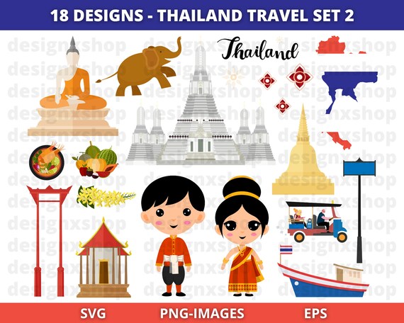 Thailand clipart, Travel clipart, Culture clipart, Southeast Asia, Flag, Buddha, Country clipart, Bangkok, East Asia clipart, SVG and PNG