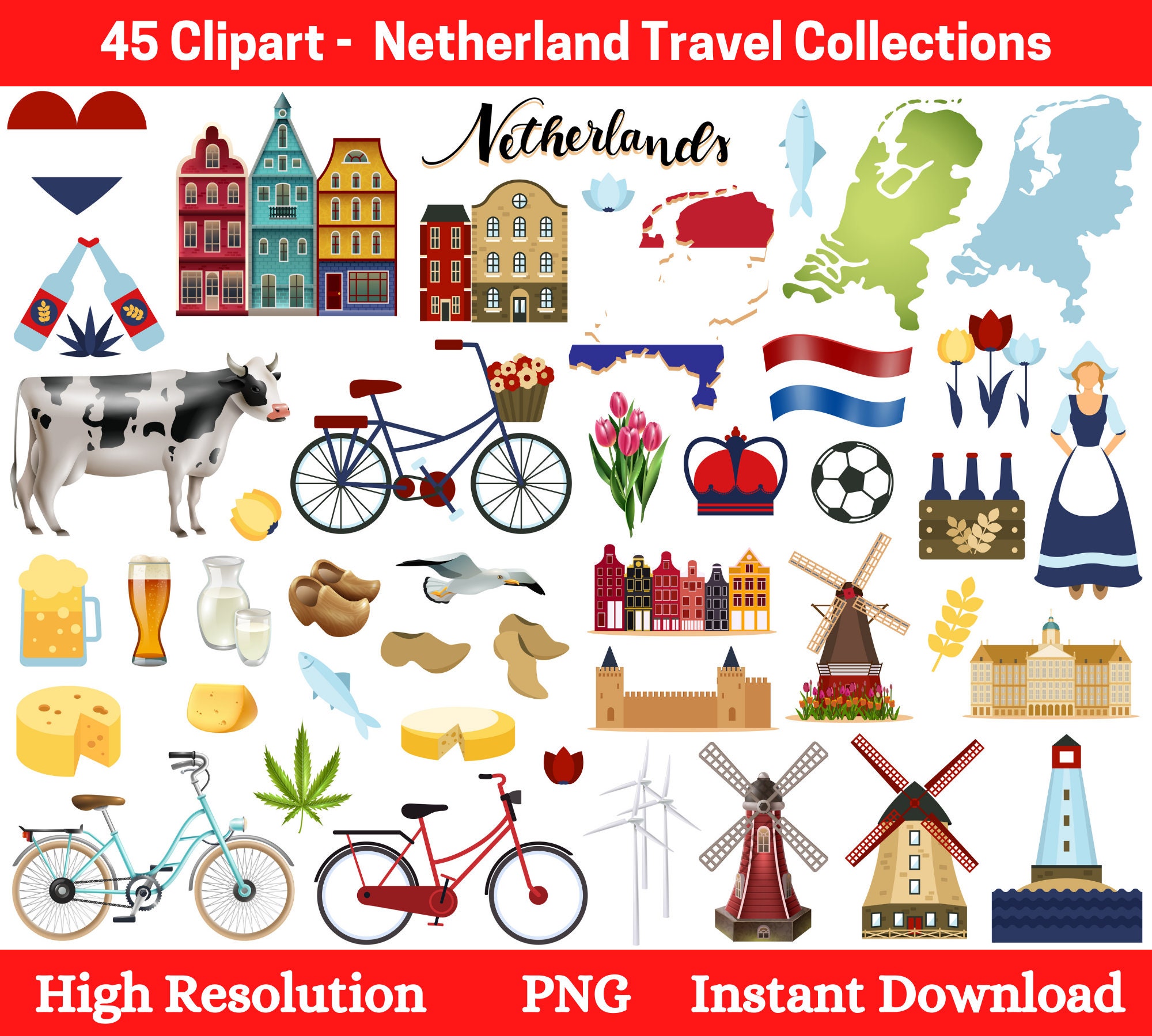 Cute NETHERLANDS Clipart Netherlands Clipart Holland | Etsy